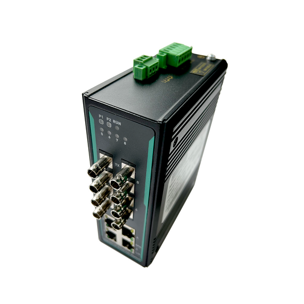 8-Port Managed Ethernet Switch / Redundant-Ring Fiber Optic Converter  (Industrial / Multi-Mode / ST)